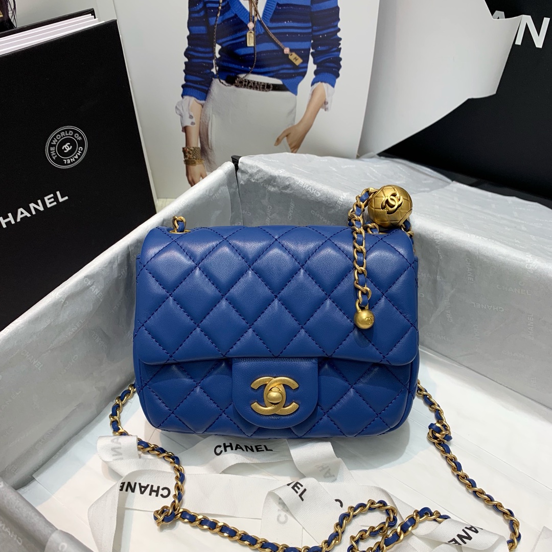 Mini Classic Flap Lambskin Bag AS1786 Blue/Gold